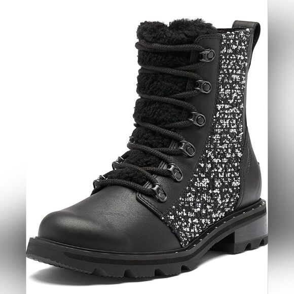 Sorel Lennox Boots Women's Size 8.5 Black White Waterproof Leather Shearling - Picture 3 of 16